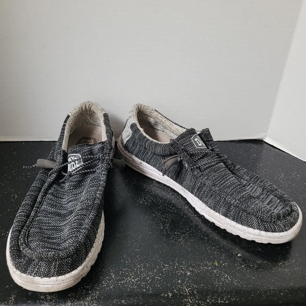 Hey Dude Walley Stretch Black and Gray Loafers Meterorite
